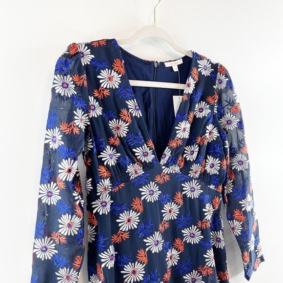 Ella Moss Every Embroidered Zoelie V Neck Chiffon Floral Mini Dress Blue XS - Picture 8 of 16